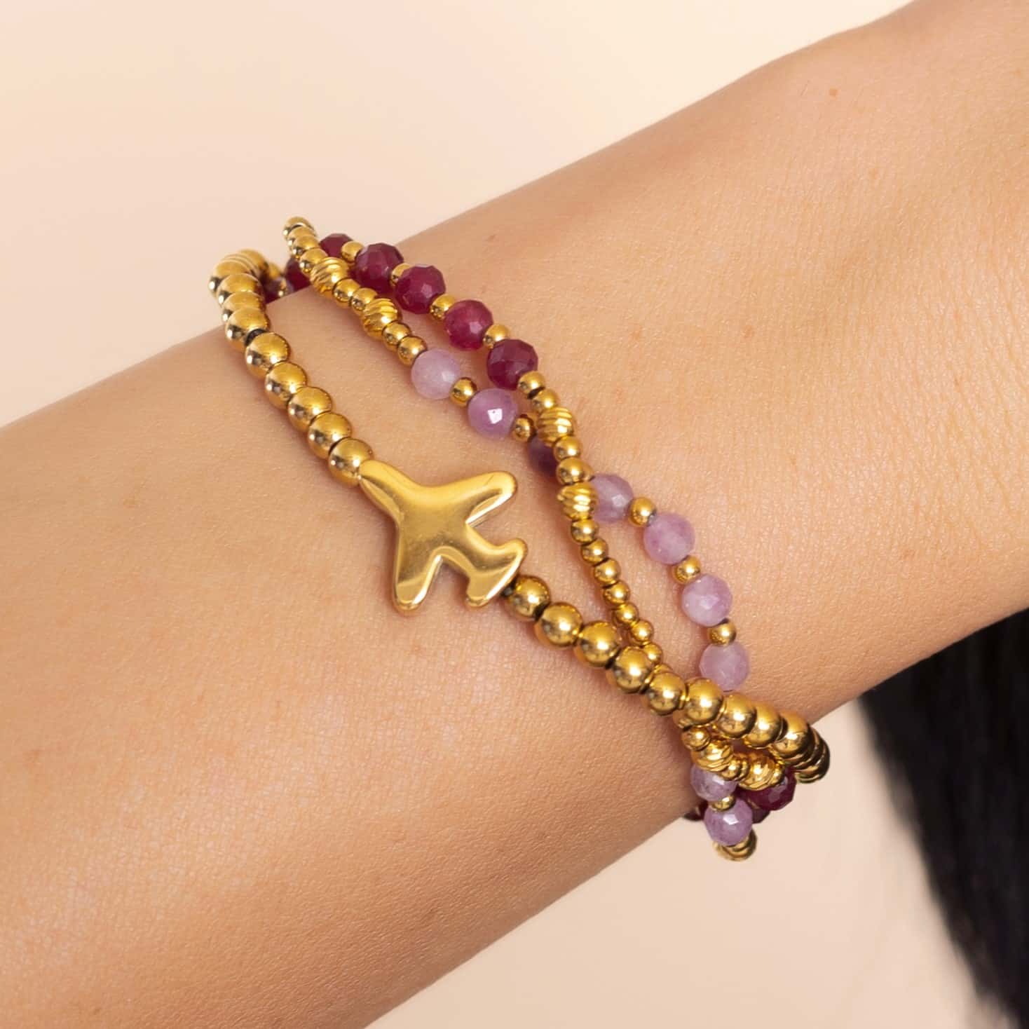 Airplane and Stone Bracelet Stack - Image 2
